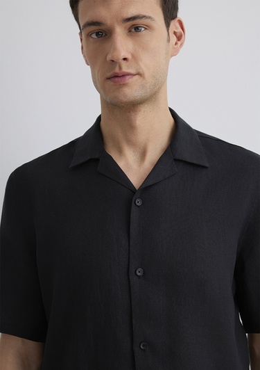  Mavi Siyah Keten Gömlek Regular Fit / Normal Kesim 0211474-900