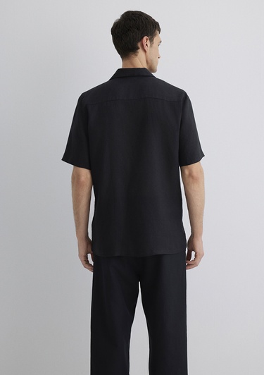  Mavi Siyah Keten Gömlek Regular Fit / Normal Kesim 0211474-900