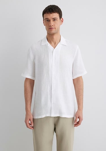  Mavi Beyaz Keten Gömlek Regular Fit / Normal Kesim 0211474-620