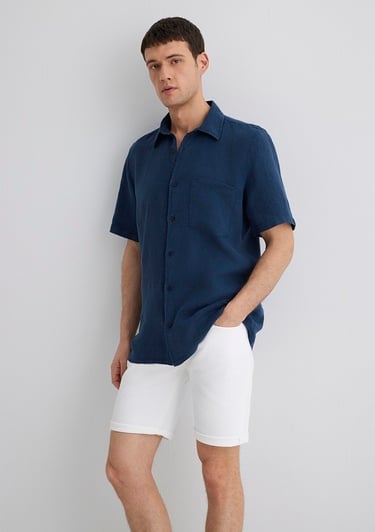  Mavi Gri Keten Gömlek Regular Fit / Normal Kesim 0211473-82183