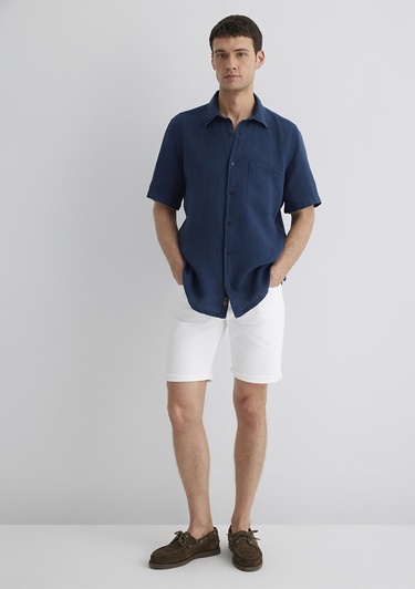  Mavi Gri Keten Gömlek Regular Fit / Normal Kesim 0211473-82183