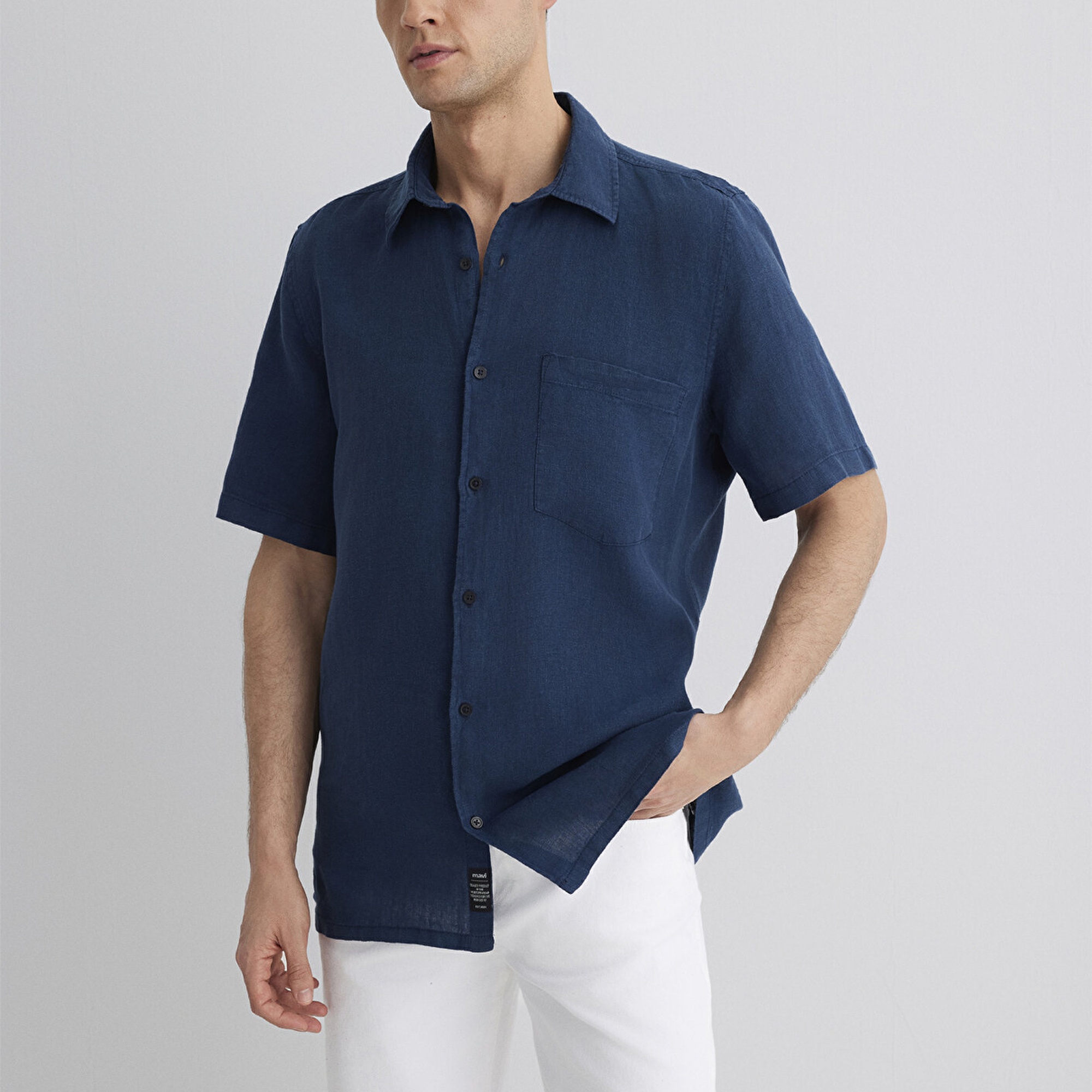 Mavi Gri Keten Gömlek Regular Fit / Normal Kesim 0211473-82183