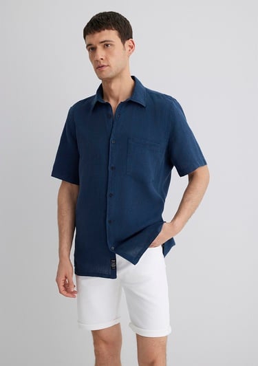  Mavi Gri Keten Gömlek Regular Fit / Normal Kesim 0211473-82183