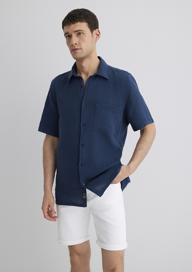  Mavi Gri Keten Gömlek Regular Fit / Normal Kesim 0211473-82183