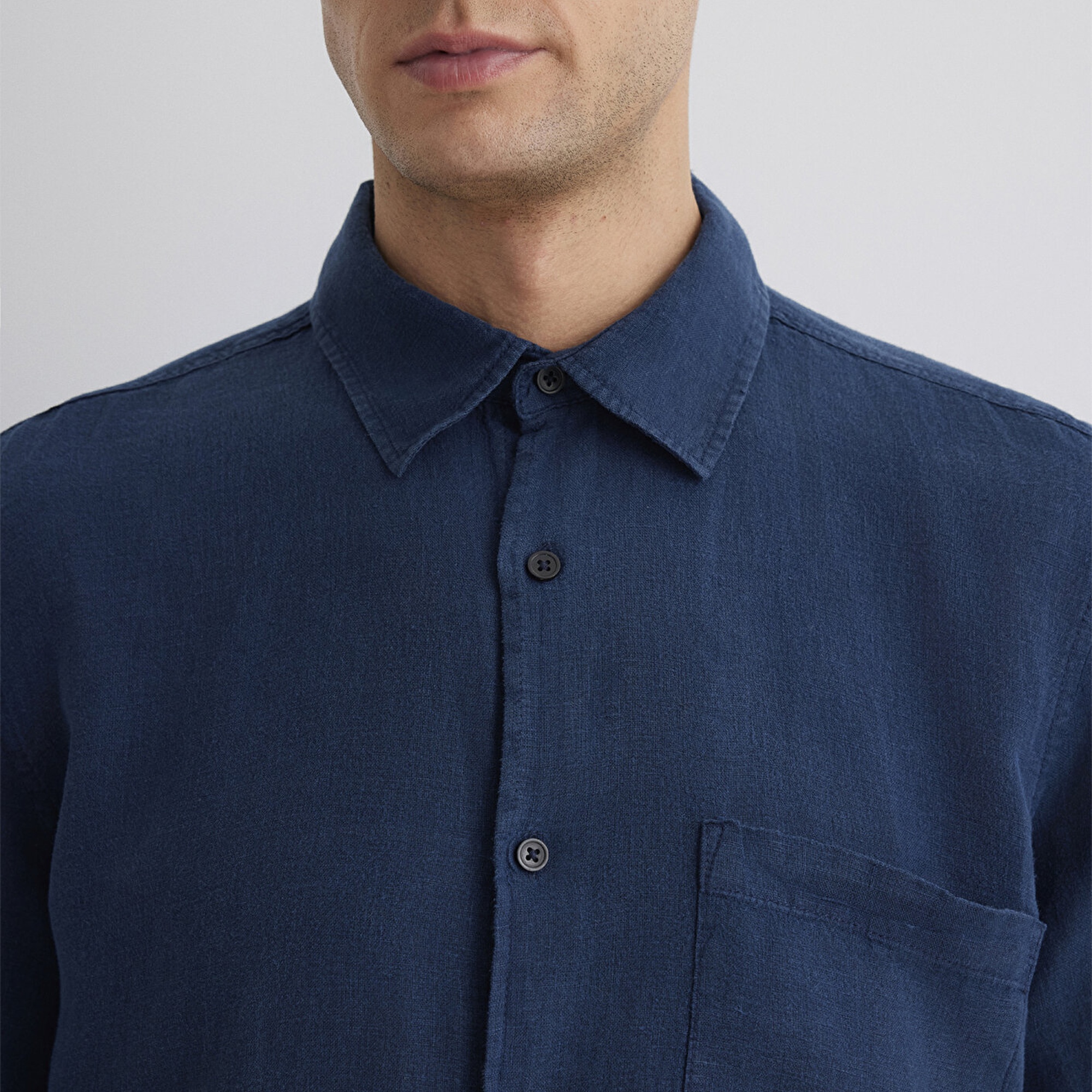 Mavi Gri Keten Gömlek Regular Fit / Normal Kesim 0211473-82183