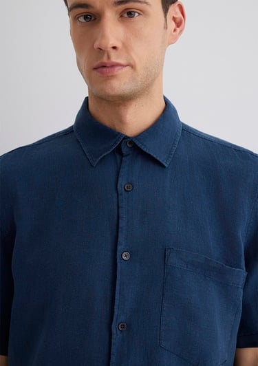  Mavi Gri Keten Gömlek Regular Fit / Normal Kesim 0211473-82183