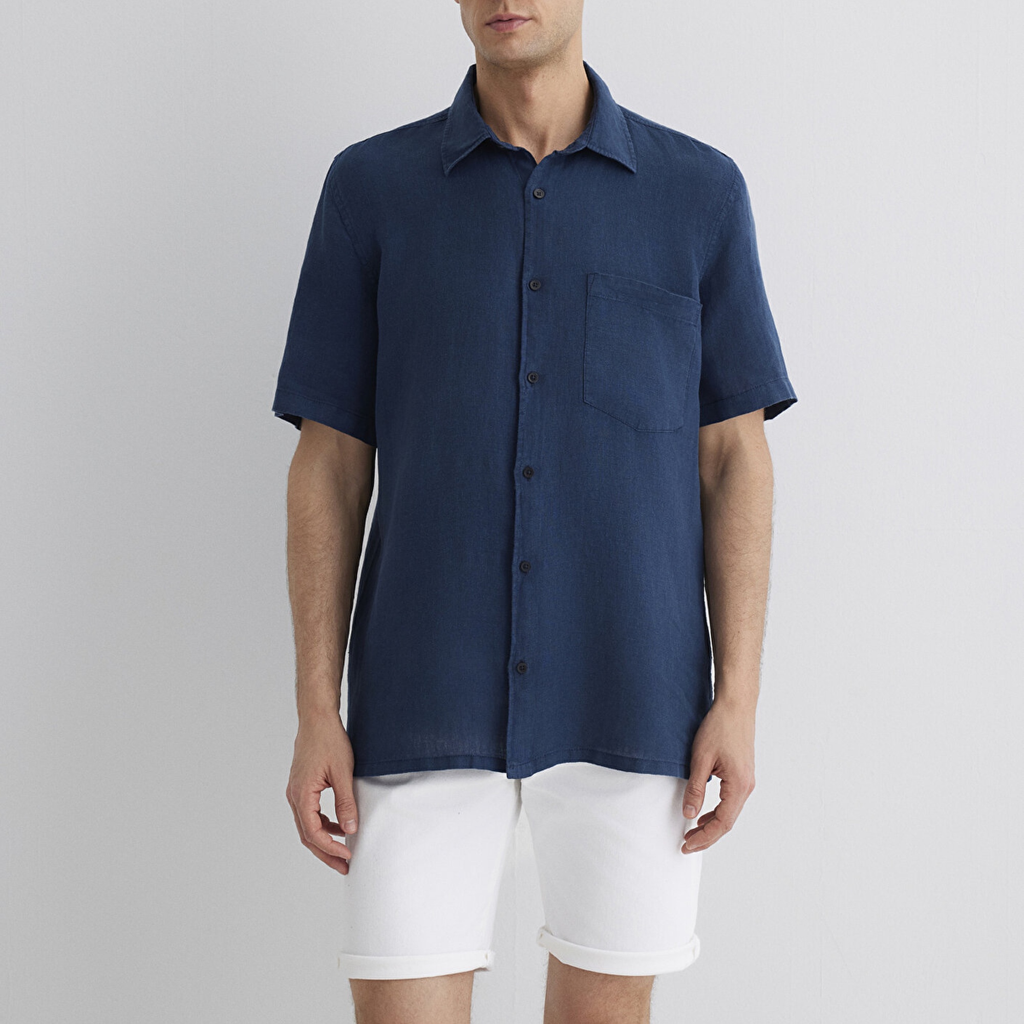 Mavi Gri Keten Gömlek Regular Fit / Normal Kesim 0211473-82183