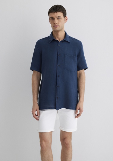  Mavi Gri Keten Gömlek Regular Fit / Normal Kesim 0211473-82183