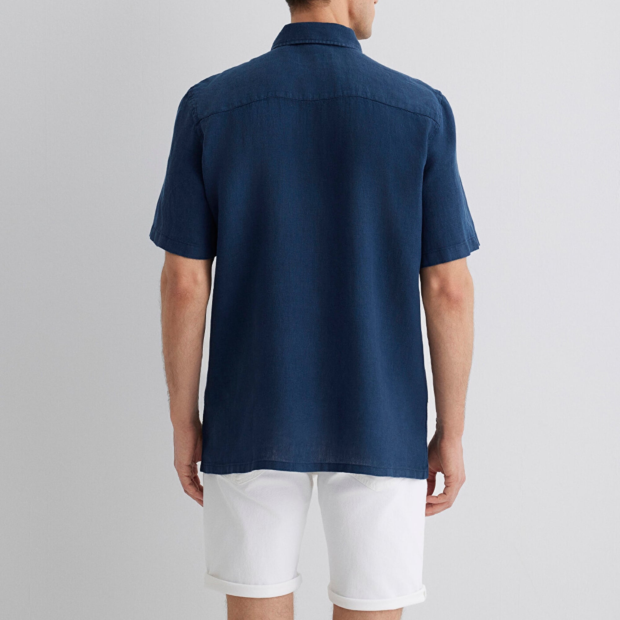 Mavi Gri Keten Gömlek Regular Fit / Normal Kesim 0211473-82183