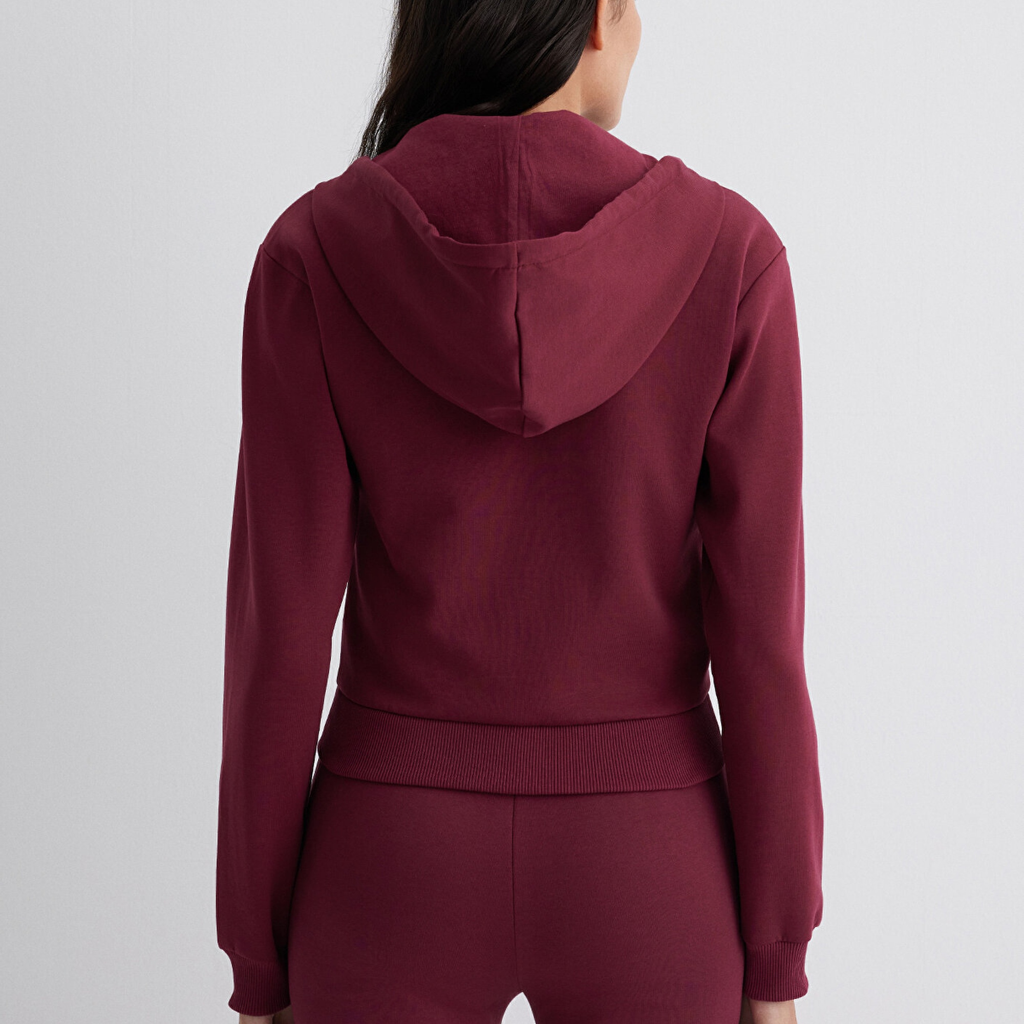 Mavi Kapüşonlu Bordo İnterlok Sweatshirt 1S10424-70394
