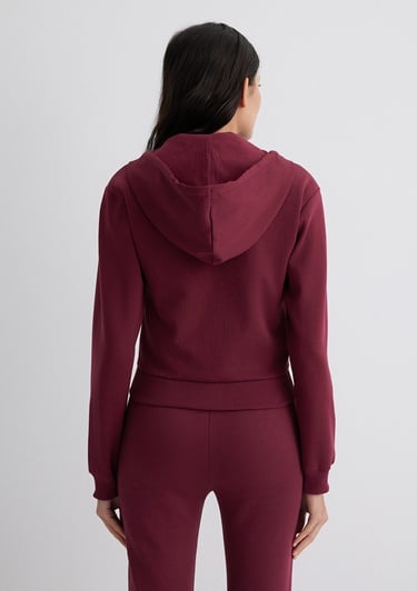  Mavi Kapüşonlu Bordo İnterlok Sweatshirt 1S10424-70394