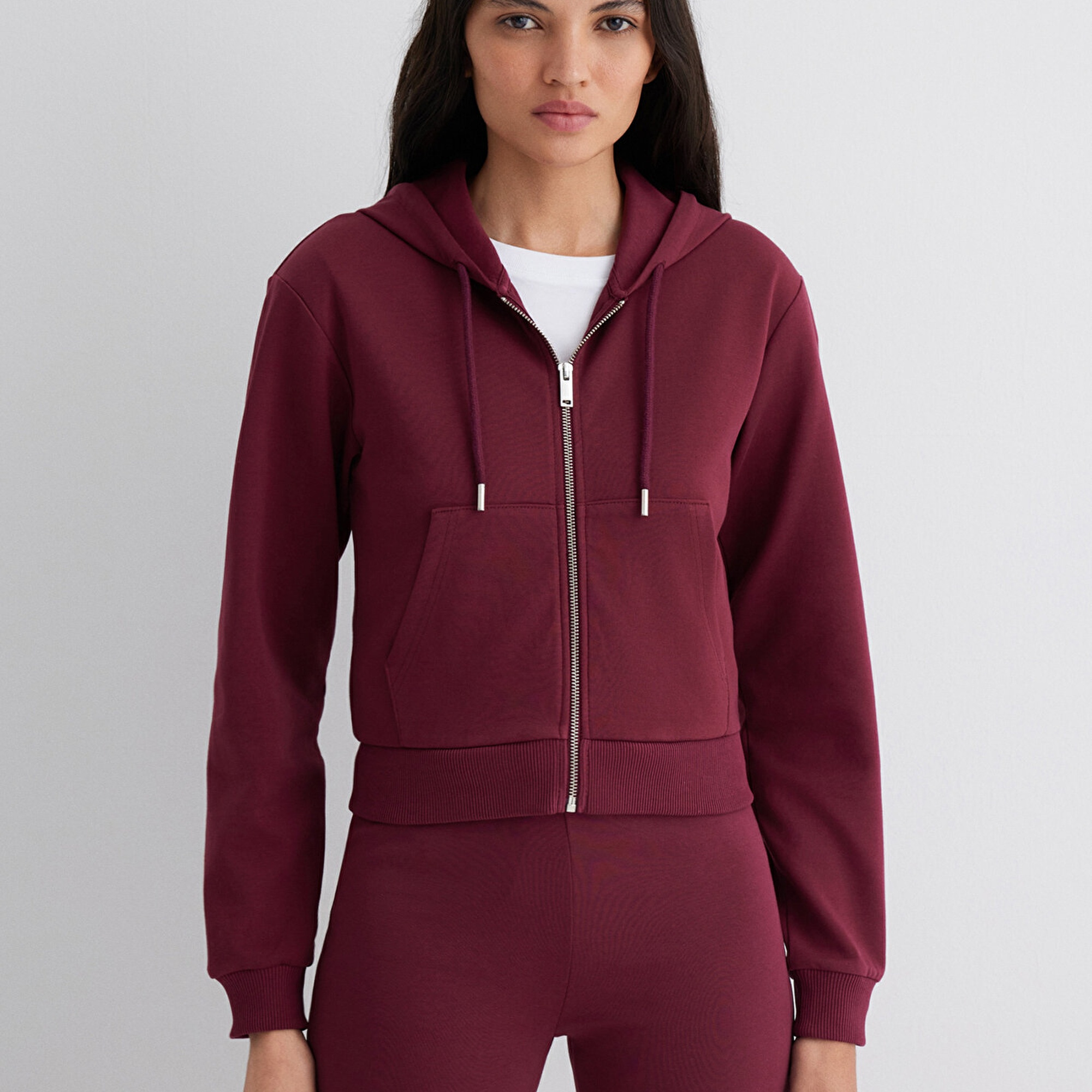 Mavi Kapüşonlu Bordo İnterlok Sweatshirt 1S10424-70394
