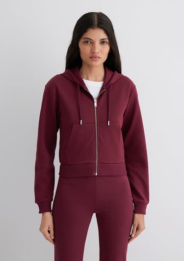  Mavi Kapüşonlu Bordo İnterlok Sweatshirt 1S10424-70394