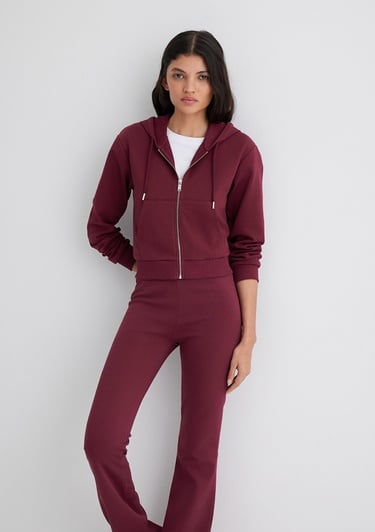  Mavi Kapüşonlu Bordo İnterlok Sweatshirt 1S10424-70394