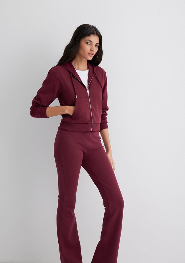  Mavi Kapüşonlu Bordo İnterlok Sweatshirt 1S10424-70394