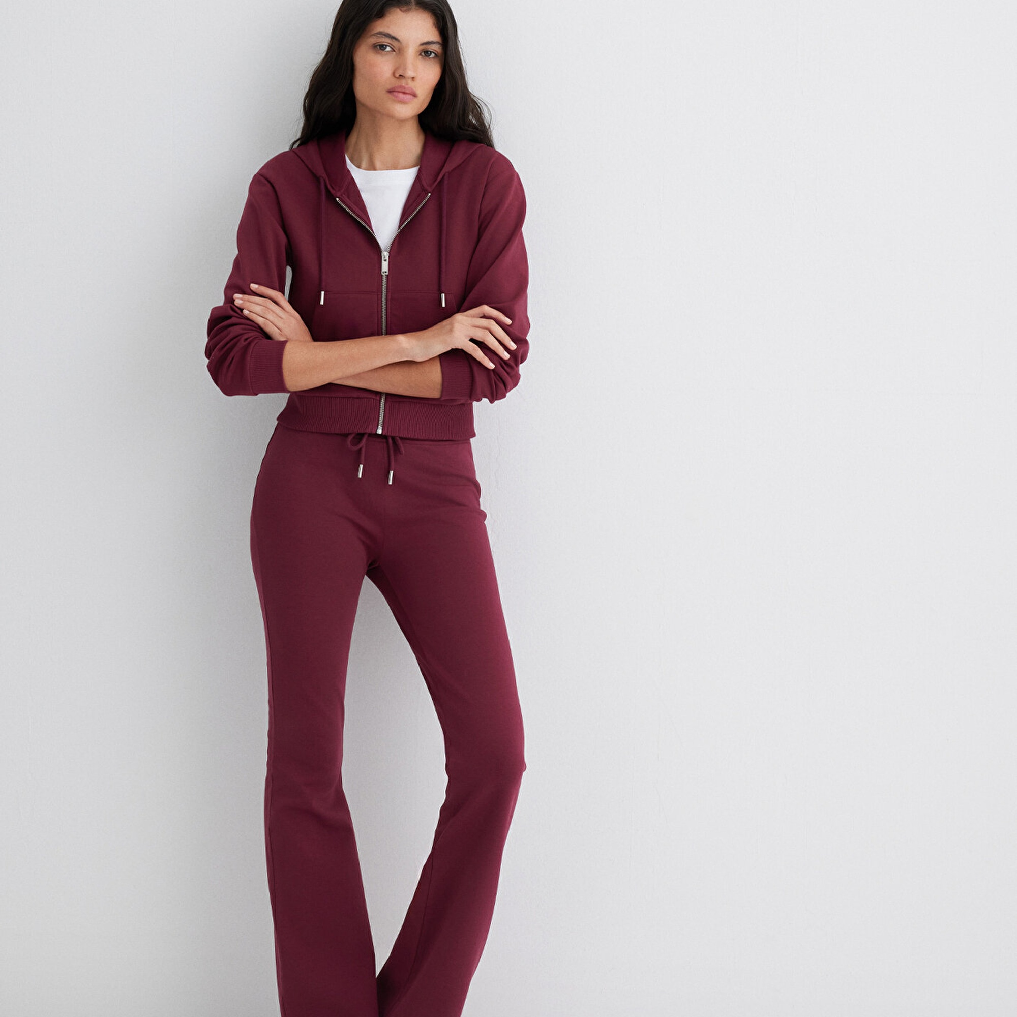 Mavi İspanyol Paça Bordo İnterlok Eşofman Altı 1011077-70394