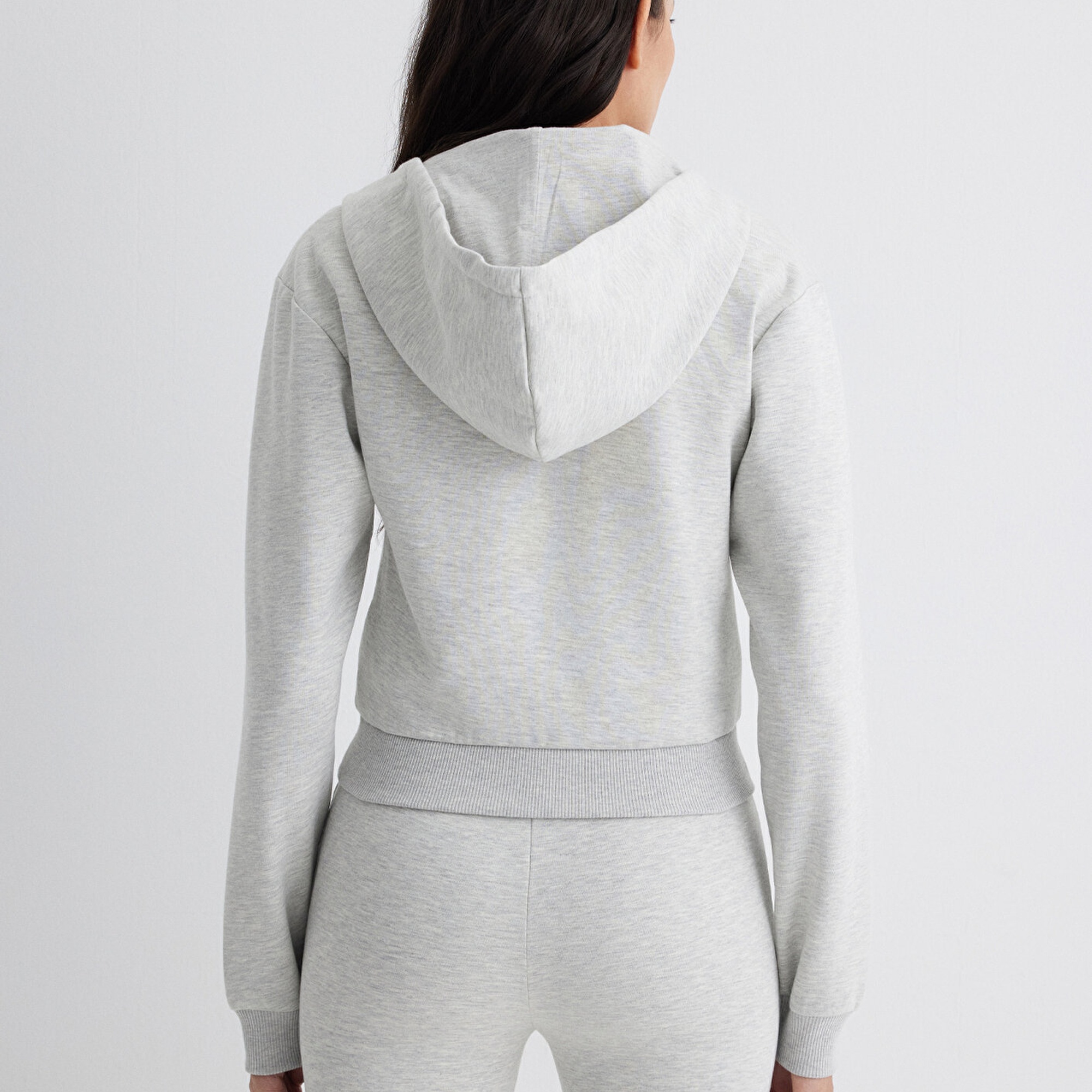 Mavi Kapüşonlu Gri İnterlok Sweatshirt 1S10424-88467