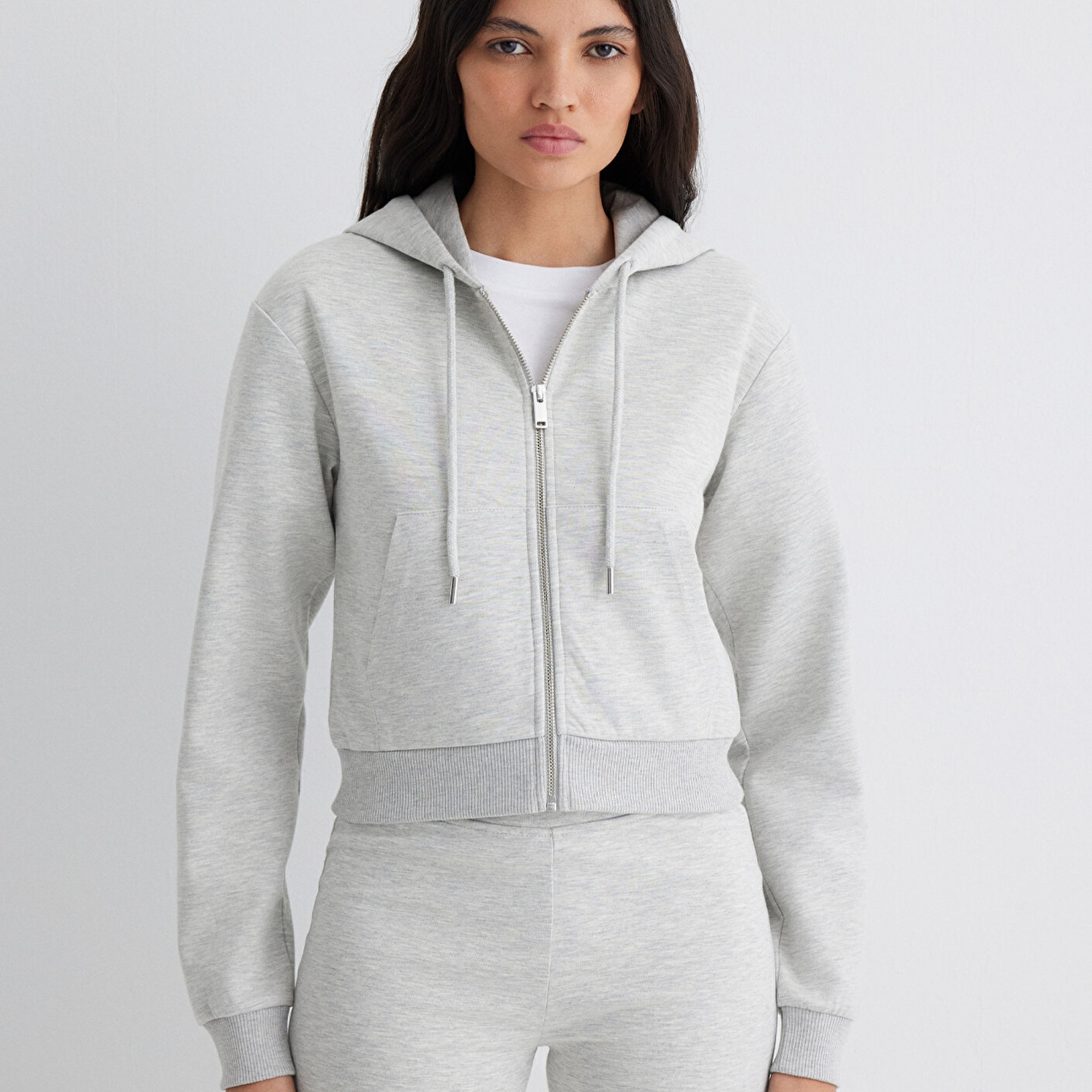 Mavi Kapüşonlu Gri İnterlok Sweatshirt 1S10424-88467