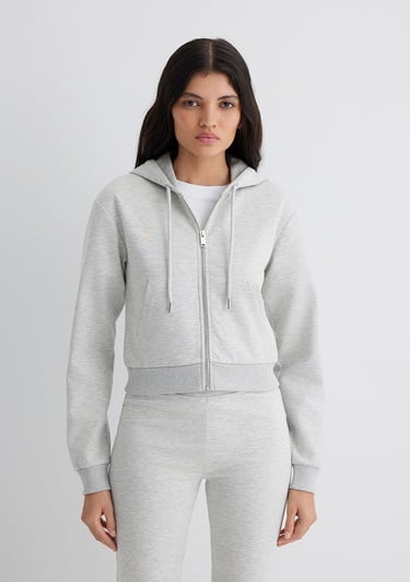  Mavi Kapüşonlu Gri İnterlok Sweatshirt 1S10424-88467