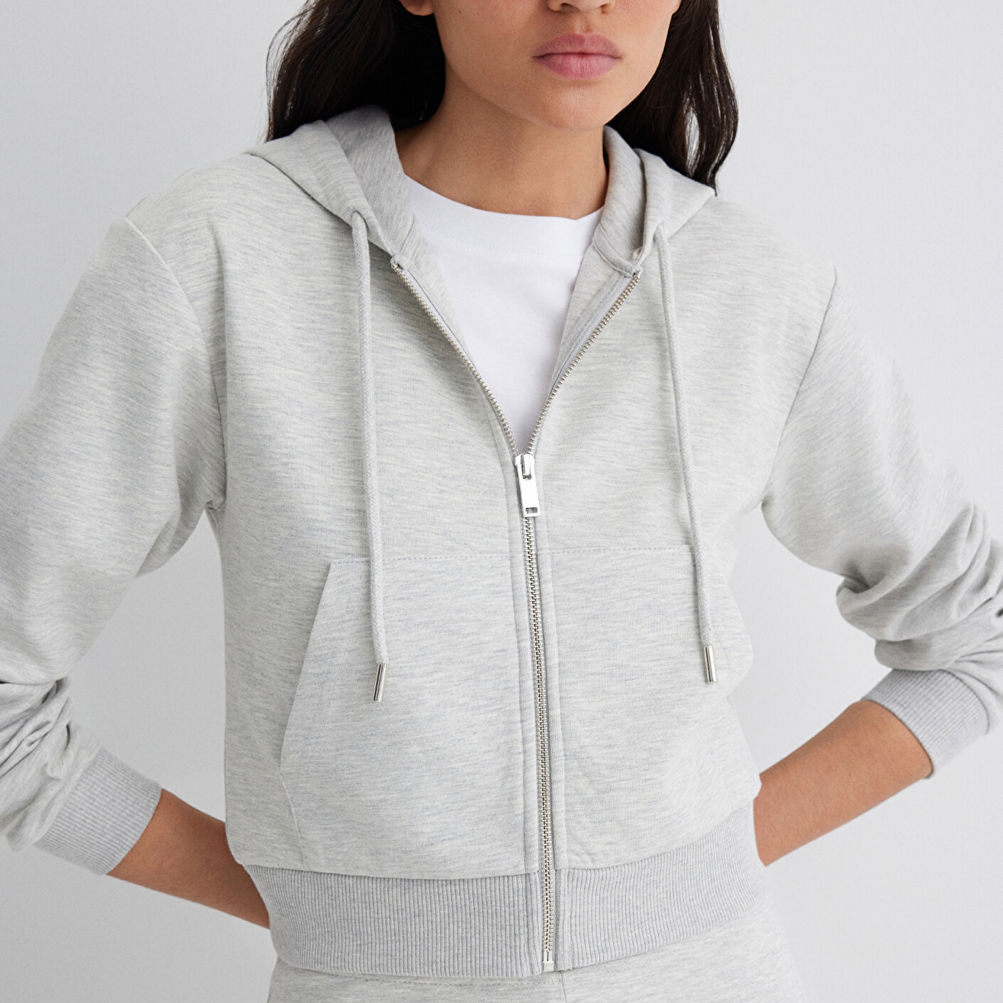 Mavi Kapüşonlu Gri İnterlok Sweatshirt 1S10424-88467