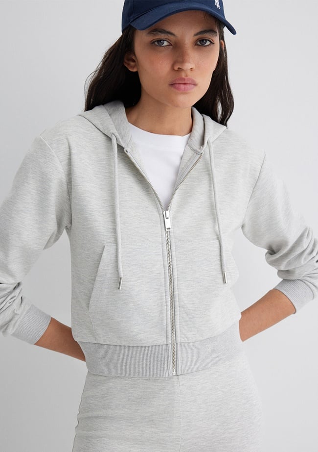  Mavi Kapüşonlu Gri İnterlok Sweatshirt 1S10424-88467