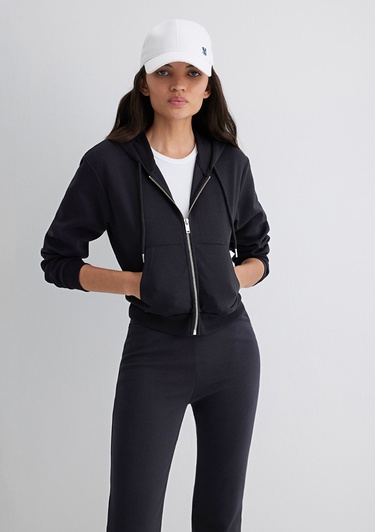  Mavi Kapüşonlu Siyah İnterlok Sweatshirt 1S10424-900