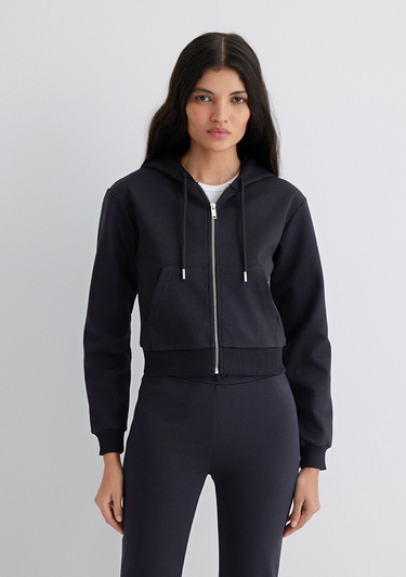  Mavi Kapüşonlu Siyah İnterlok Sweatshirt 1S10424-900