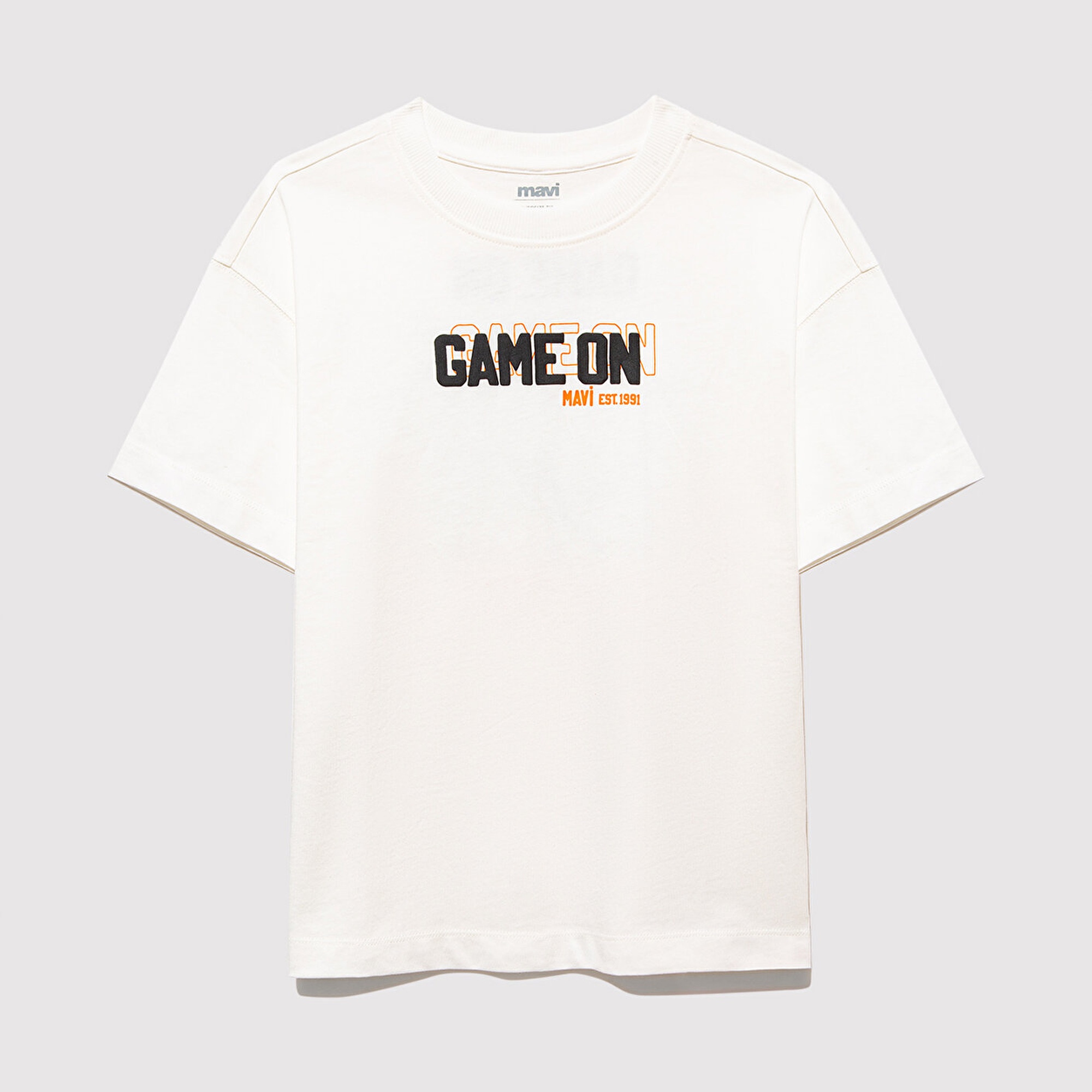 Mavi Baskılı Ekru Tişört Oversize / Geniş Kesim 6610354-70057