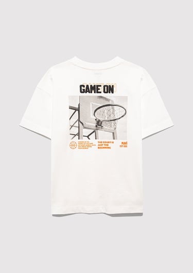  Mavi Baskılı Ekru Tişört Oversize / Geniş Kesim 6610354-70057