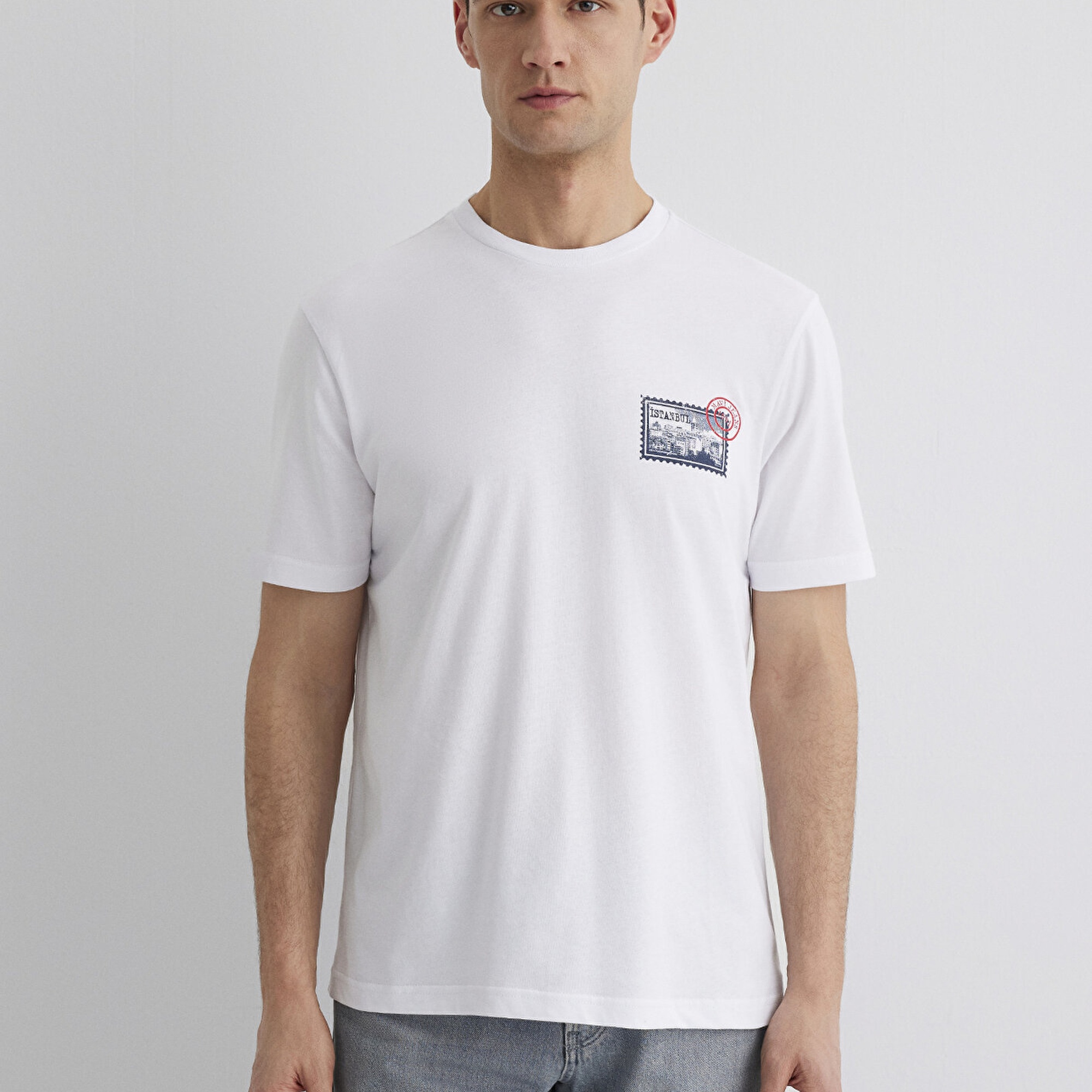 Mavi Baskılı Beyaz Tişört Regular Fit / Normal Kesim 0612998-620