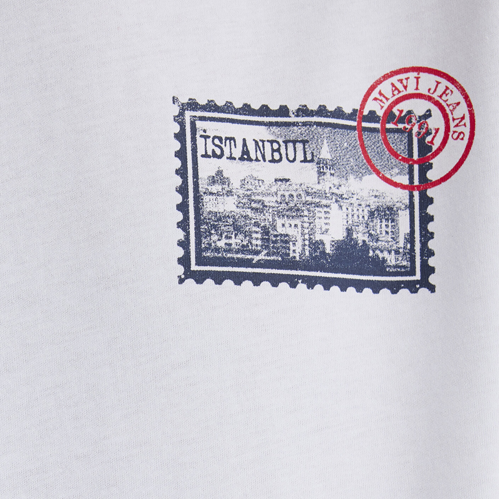 Mavi Baskılı Beyaz Tişört Regular Fit / Normal Kesim 0612998-620