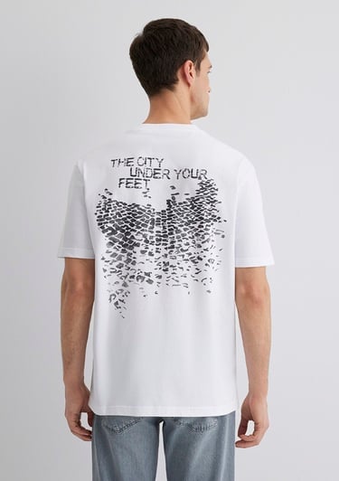  Mavi İstanbul Baskılı Beyaz Tişört Loose Fit / Bol Rahat Kesim 0612993-620