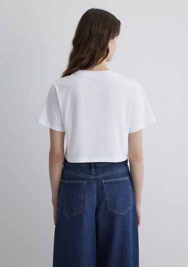  Mavi Baskılı Beyaz Crop Tişört Regular Fit / Normal Kesim 1613208-620