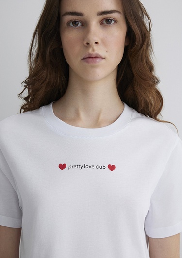  Mavi Baskılı Beyaz Crop Tişört Regular Fit / Normal Kesim 1613208-620