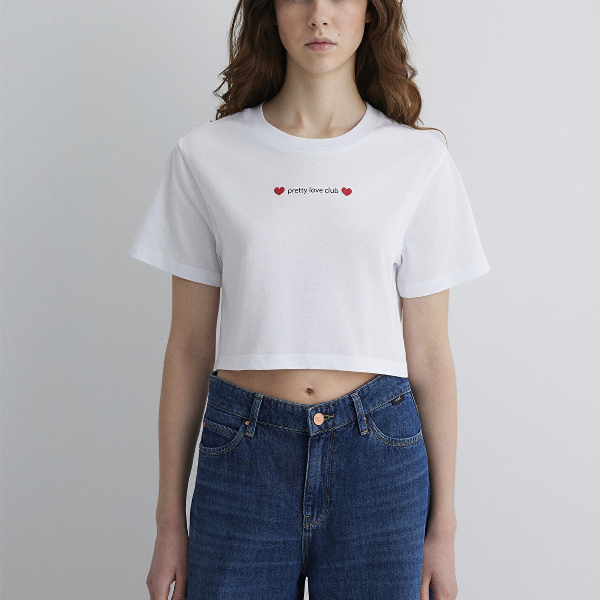 Mavi Baskılı Beyaz Crop Tişört Regular Fit / Normal Kesim 1613208-620