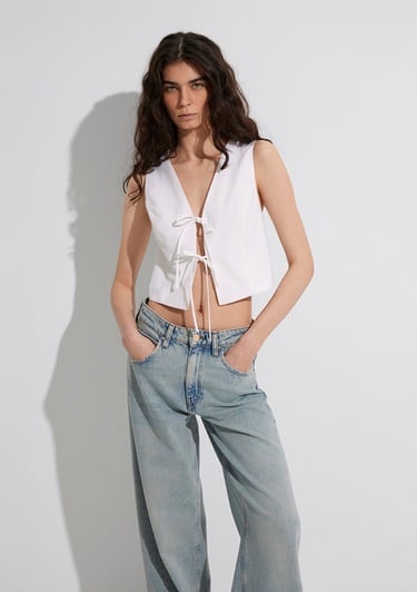  Mavi Ekru Keten Bluz 1211103-70057