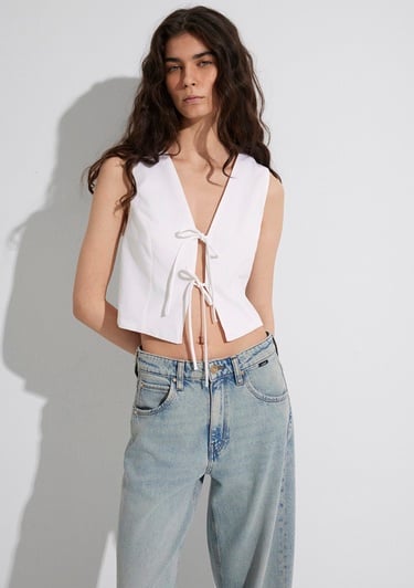  Mavi Ekru Keten Bluz 1211103-70057