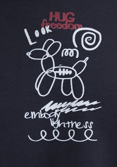  Mavi Sırt Baskılı Antrasit Tişört Crop / Kısa Kesim 1613101-70087