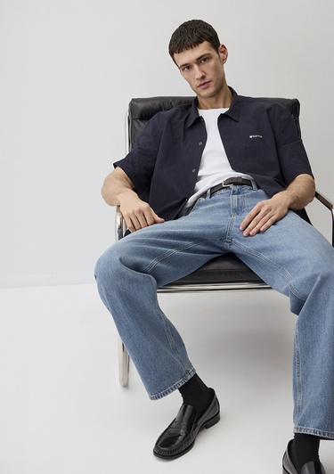  Mavi Lacivert Gömlek Loose Fit / Bol Rahat Kesim 0211486-70496