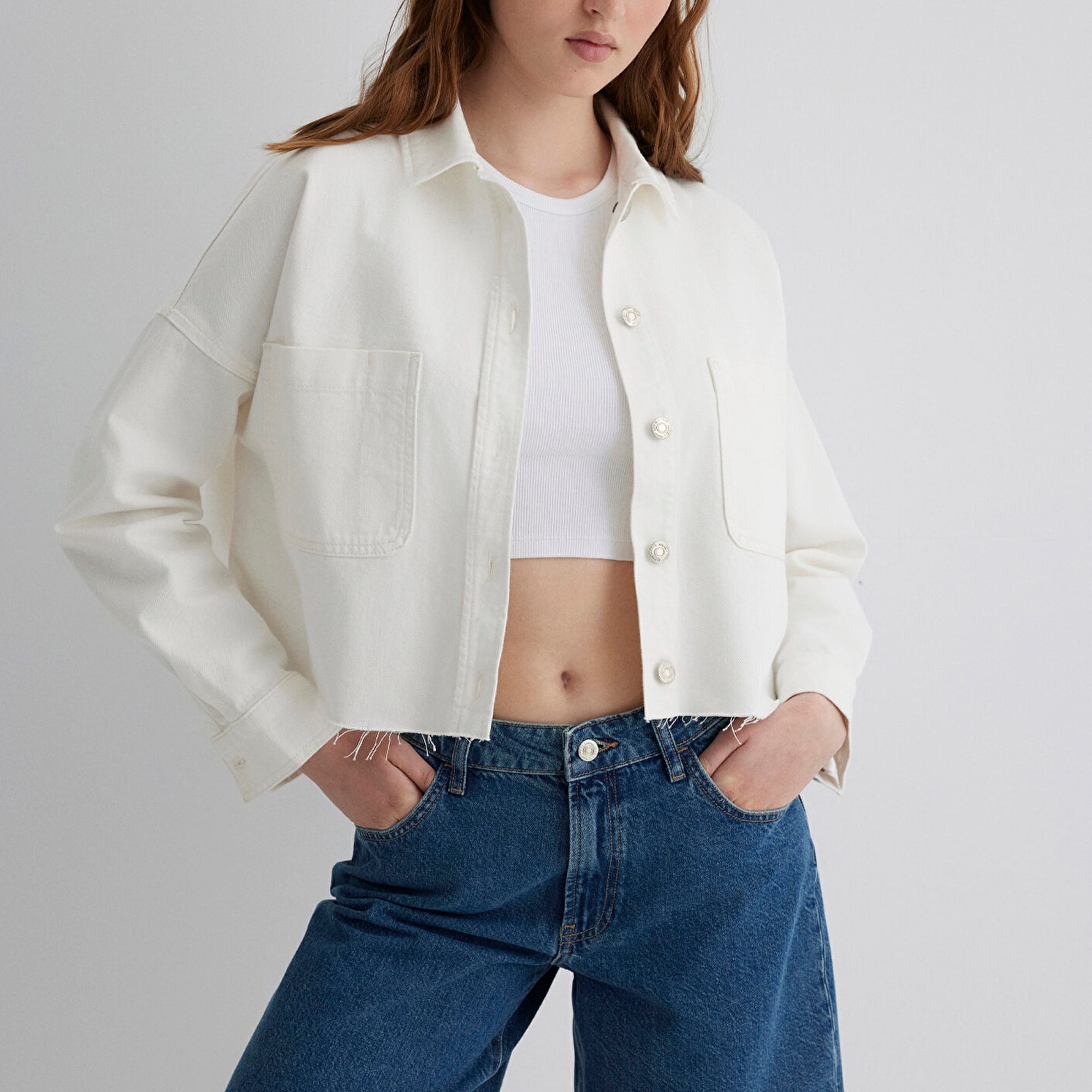 Mavi Vivi 90lar Beyaz Jean Gömlek Crop / Kısa Kesim 1210244-86440