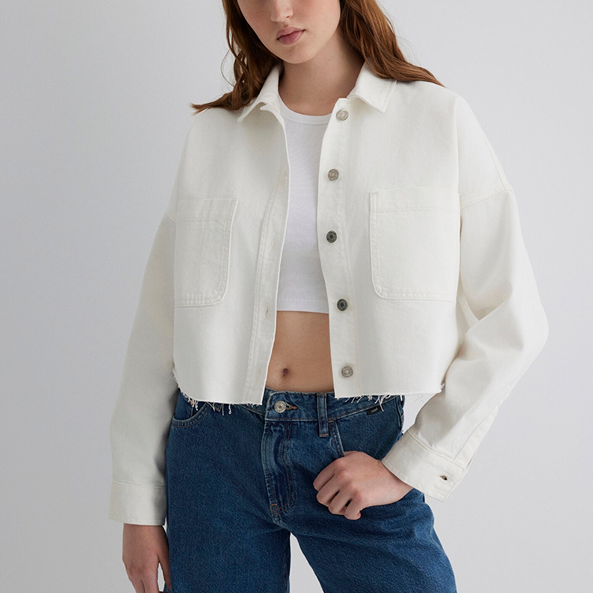 Mavi Vivi 90lar Beyaz Jean Gömlek Crop / Kısa Kesim 1210244-86440