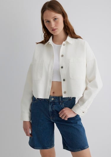  Mavi Vivi 90lar Beyaz Jean Gömlek Crop / Kısa Kesim 1210244-86440