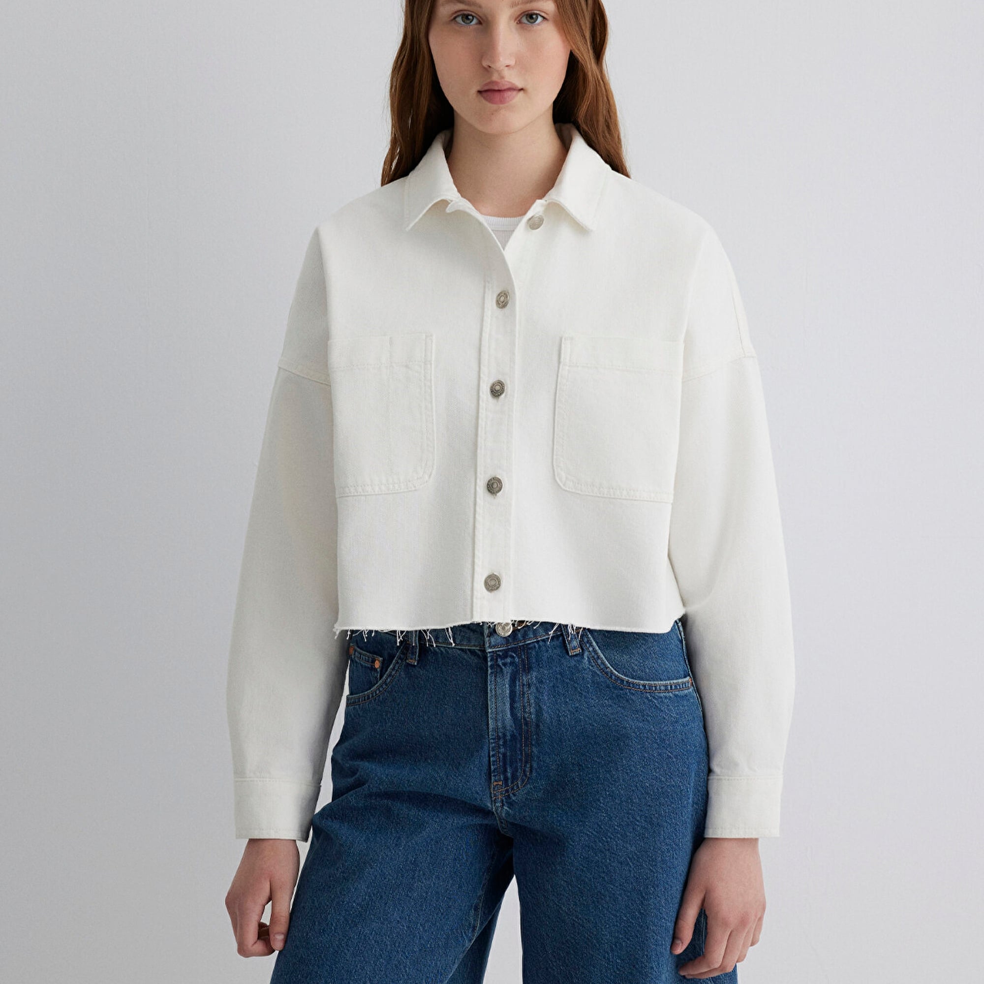 Mavi Vivi 90lar Beyaz Jean Gömlek Crop / Kısa Kesim 1210244-86440