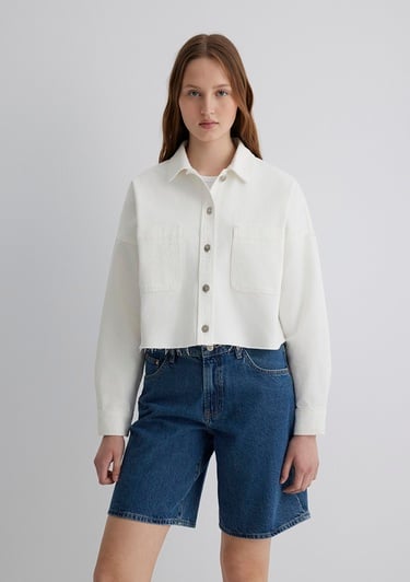  Mavi Vivi 90lar Beyaz Jean Gömlek Crop / Kısa Kesim 1210244-86440