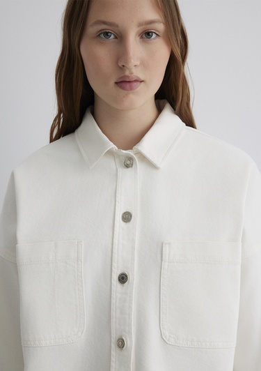  Mavi Vivi 90lar Beyaz Jean Gömlek Crop / Kısa Kesim 1210244-86440