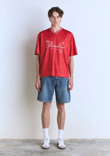  Mavi Barcelona Baskılı Kırmızı Forma Tişört Oversize / Geniş Kesim 0612712-70471