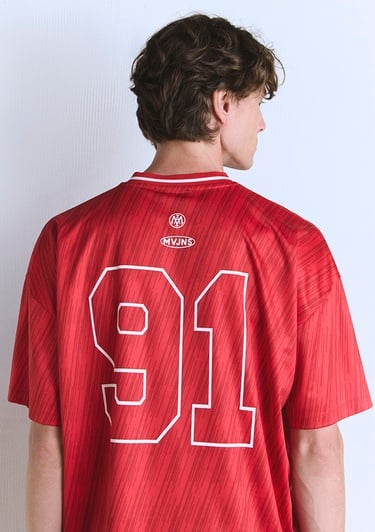  Mavi Barcelona Baskılı Kırmızı Forma Tişört Oversize / Geniş Kesim 0612712-70471