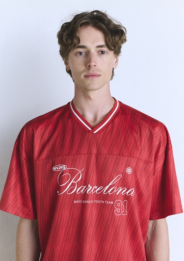  Mavi Barcelona Baskılı Kırmızı Forma Tişört Oversize / Geniş Kesim 0612712-70471