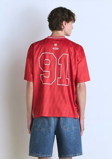  Mavi Barcelona Baskılı Kırmızı Forma Tişört Oversize / Geniş Kesim 0612712-70471