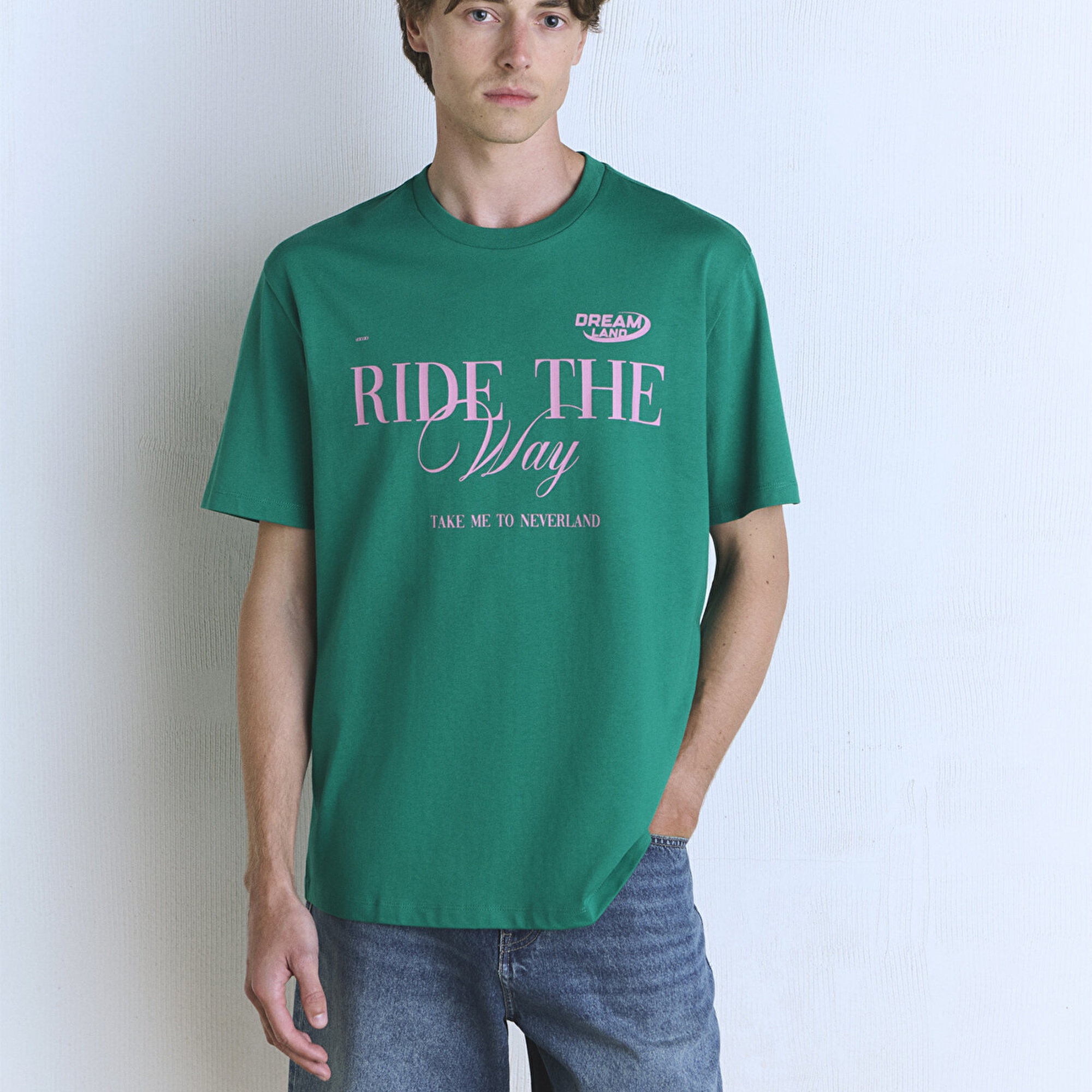 Mavi Ride the Way Baskılı Yeşil Tişört Loose Fit / Bol Rahat Kesim 0612781-71877